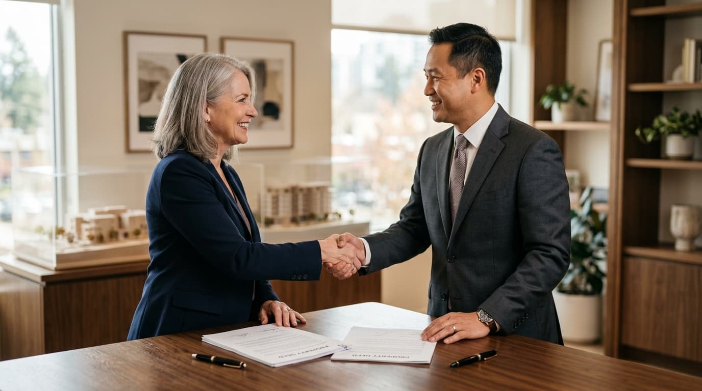 Seller advisory handshake over land deeds